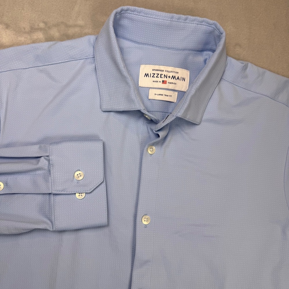 Mizzen + Main Spinnaker Performance Collection Shirt Mens XL Trim Fit Light Blue